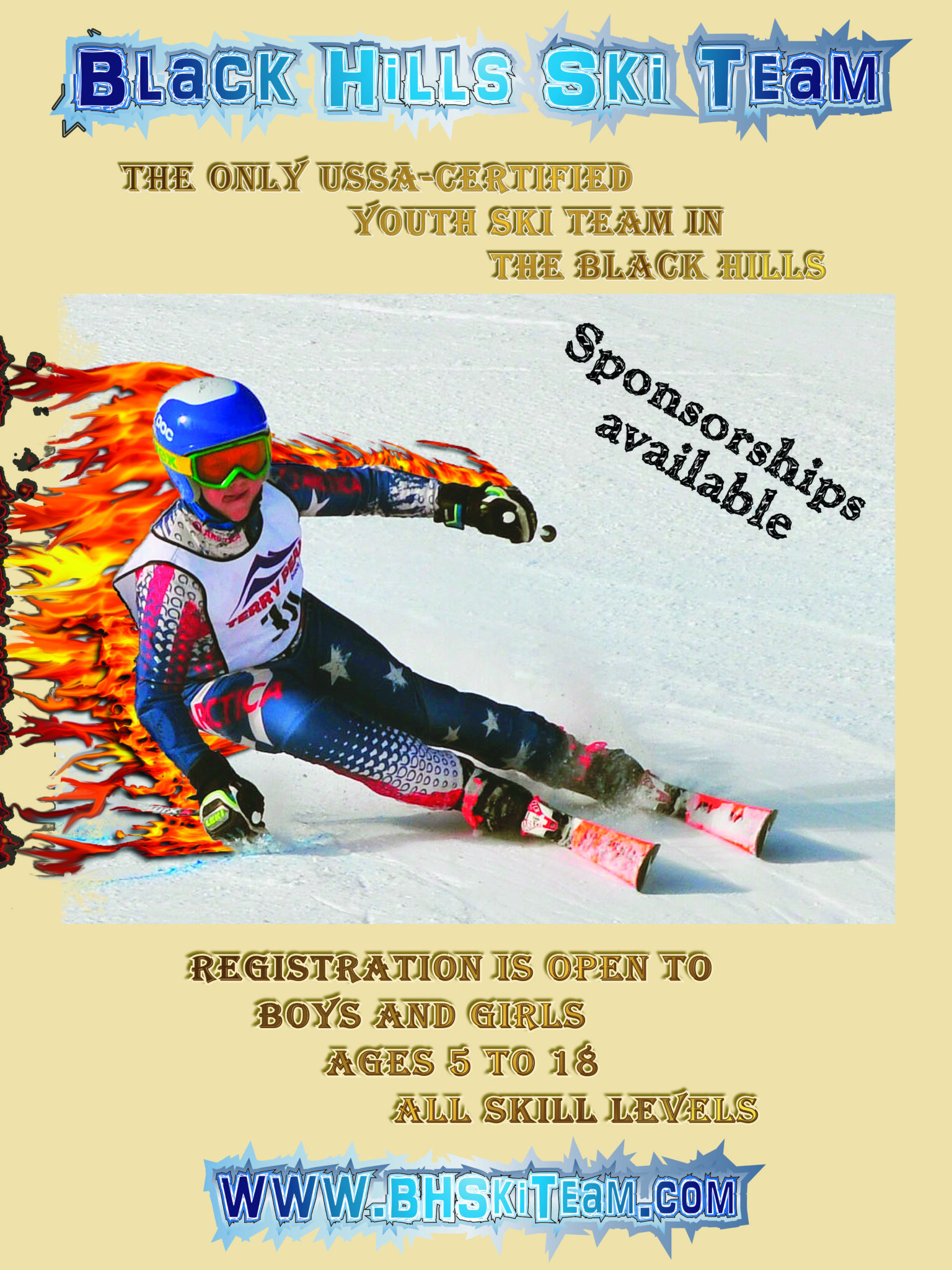 Youth ski team registration advertisement flyer