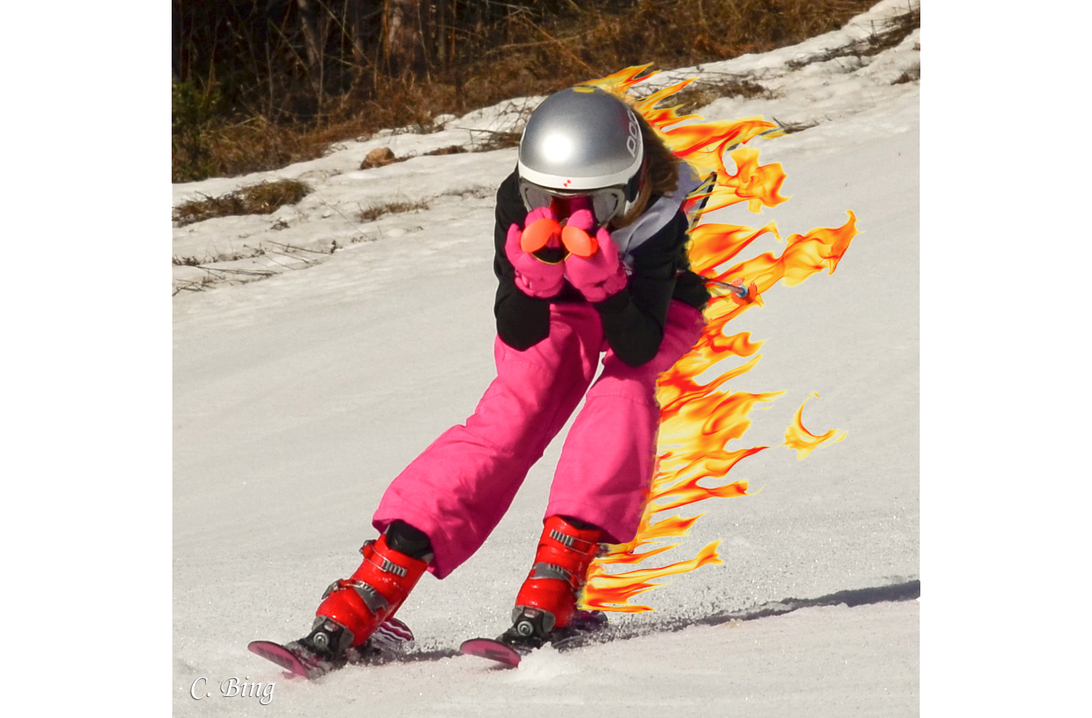 Youth ski racer, photographed by me, then Photo-shopped for use on a flyer