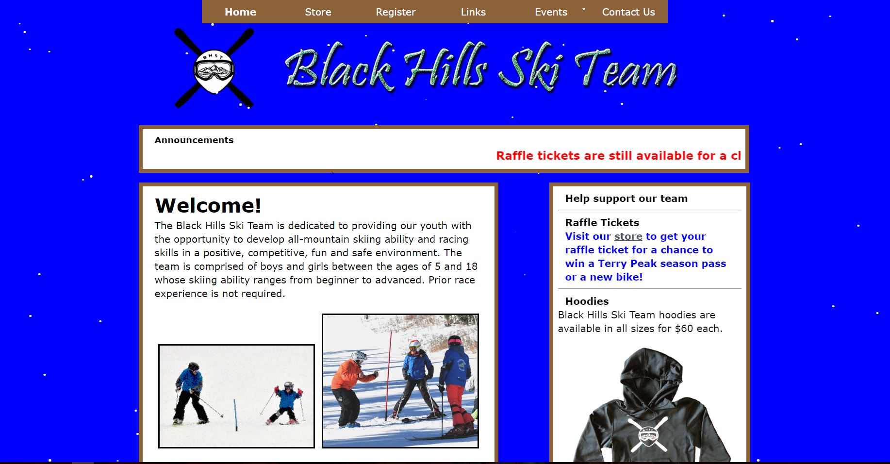 The first version of the website that I created for the Black Hills Ski Team