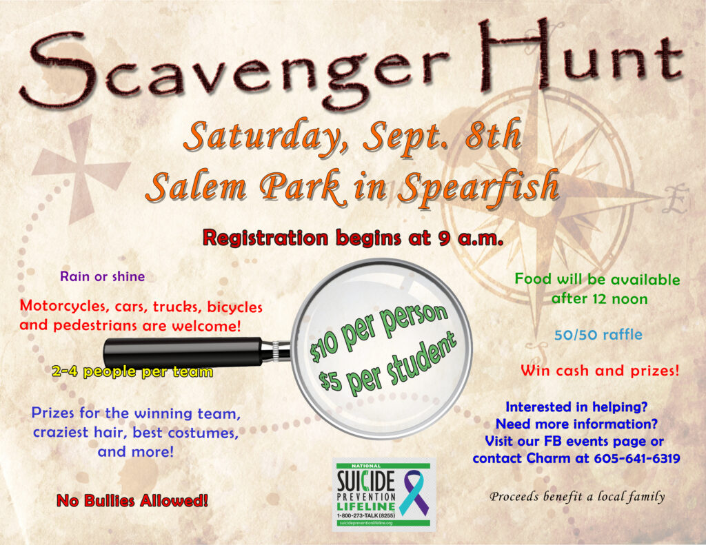 Flyer advertising a scavenger hunt fundraiser